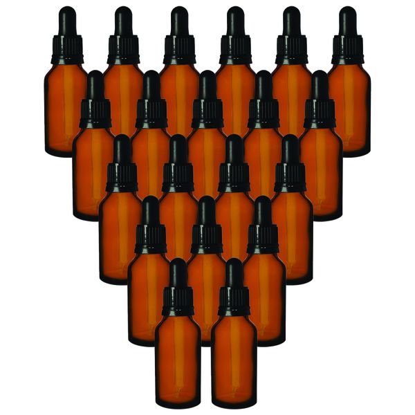 20 x 20ml Amber Glass Dropper Bottle With Black Pipette