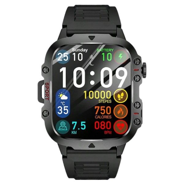 Multifunctional 1.96 Inch Smartwatch With Smart Notifications- Black