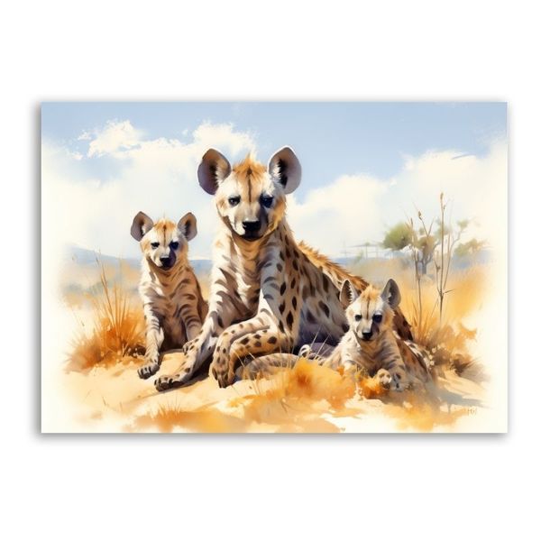 Hyena with Babies Canvas Abstract Wall Art