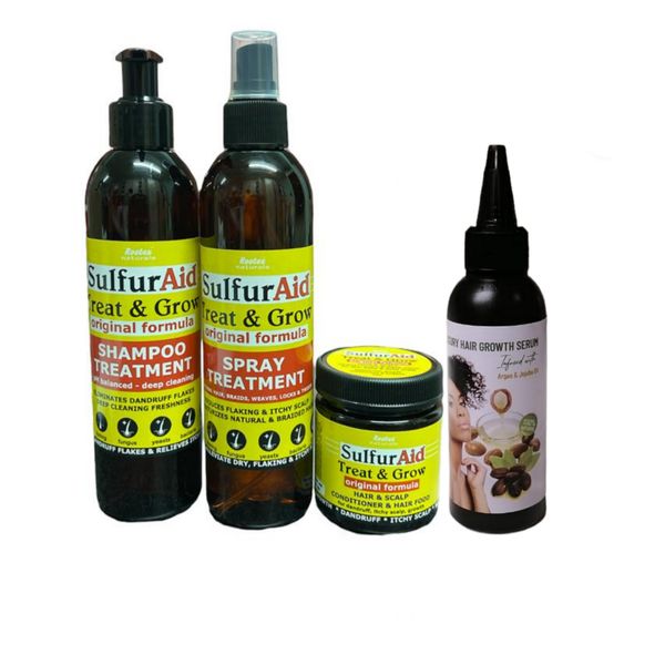 Sulfur Aid Treat &amp; Grow Shampoo, Spray, Hairfood with Luxury Growth Serum