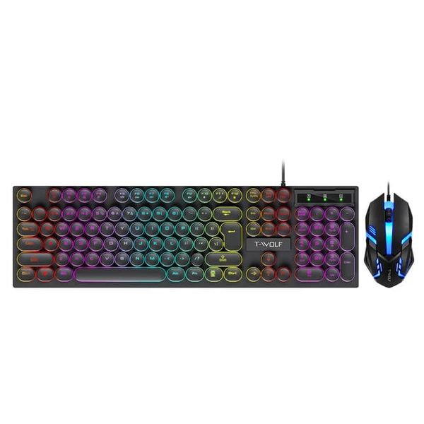 T-wolf Wired LED Backlit Laptop Computer Gaming Keyboard And Mouse Set