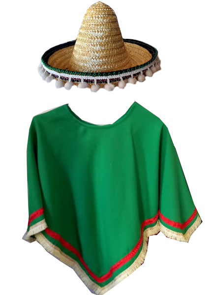 Green Mexican Poncho with Sombrero