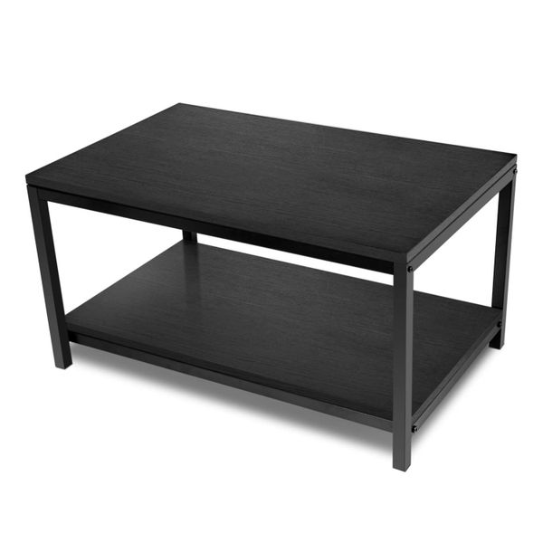 Black 2-Tier Coffee Table Centre Sofa Table With Open Shelves