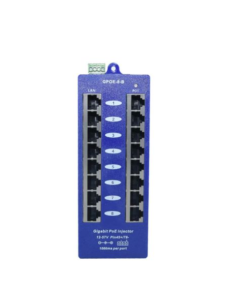 Passive POE Injector Hub, 8 Port, Gigabit, Blue