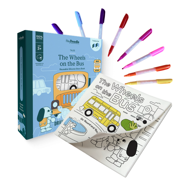 HeyDoodle Wheels On The Bus Tales - Reusable Colouring Book