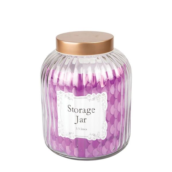 Bulk Pack x 2 Storage-Jar Glass Copper Lid 18x21cm 3.5L