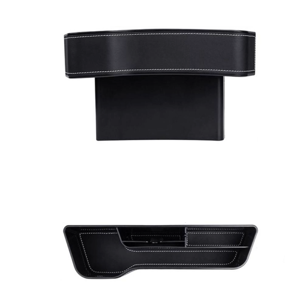 BasicX Leather Car Seat Gap Organizer with Charging Cable Hole - Black