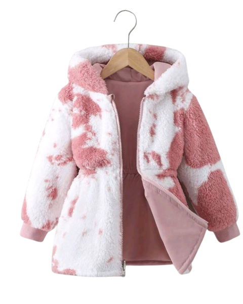 Girls 2-in-1 Reversible Winter Jacket - Soft Fleece Hooded Coat -Pink