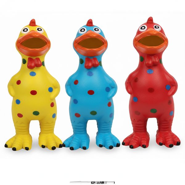 3Pack Latex Dog Chew Chicken Toy in 3 Colors - Squeaker Fun With ReVibe Pen