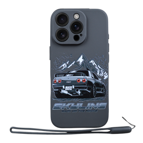 Skyline Race Car Print Phone Case Compatible With iPhone 16 Pro - Black