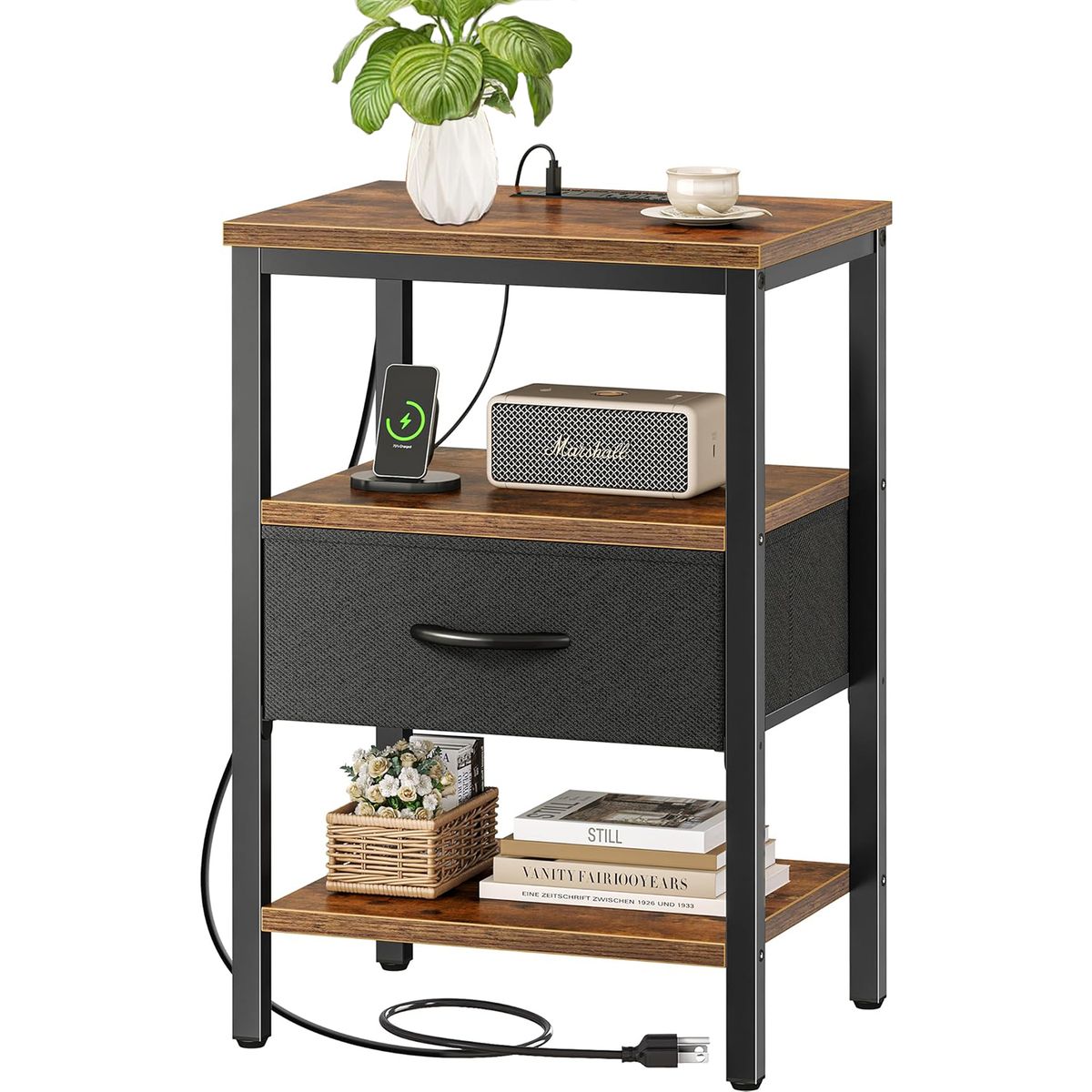 Side Table End Table Bedside Table Coffee Desk Nightstand USB Charging Port