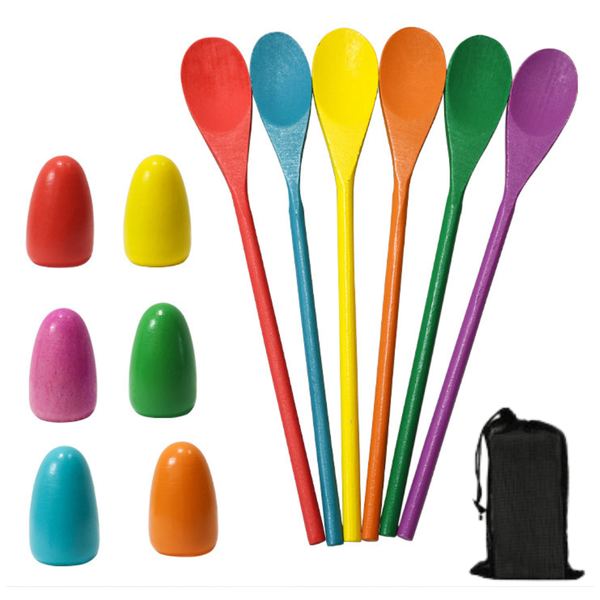 Bestby - 12PCS Wooden Egg &amp; Spoon Race Game Fun Balance Training Game
