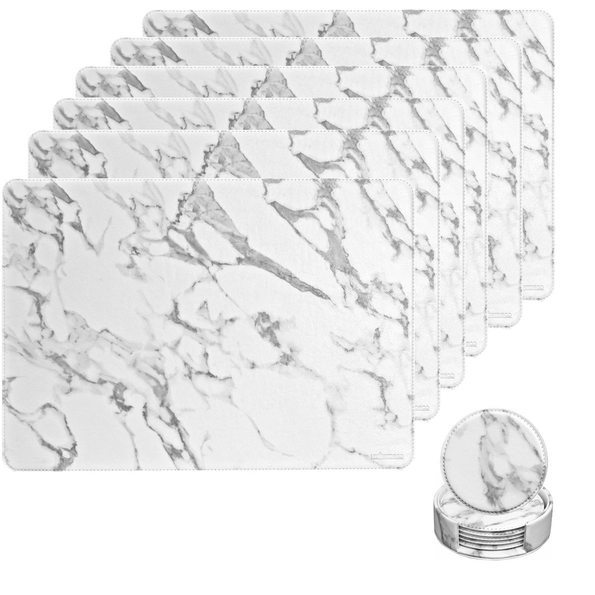 Heartdeco Premium PU Leather 6 Placemats & 6 Coasters Set Medium