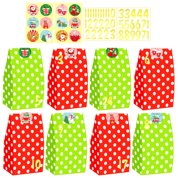 24Pcs Christmas Bags Holiday Bags Christmas Gifts Bags Red Green Candy Buff