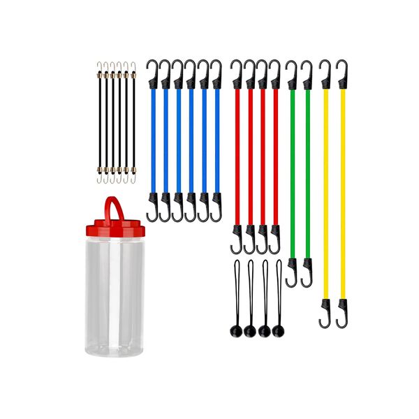 ALANES 24 Pieces Bungee Cords Assortment Jar Bungee Cords with Hooks