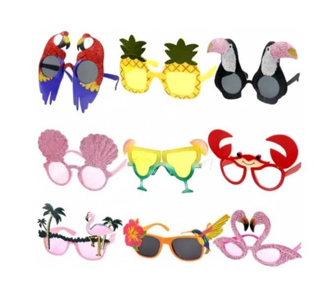 9 Pack Hawaiian Tropical Summer Wine Glass Funny Party Sunglasses