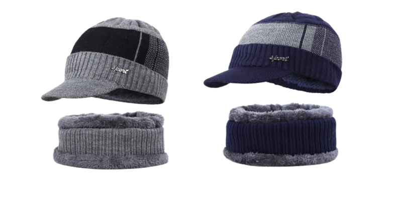 Lunae - 2 x Red and Blue Winter Skully Beanie Cap with Visor