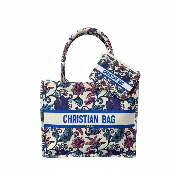 Essential Canvas Floral Tote Bag with Mini Pouch - Elegant Everyday Carry