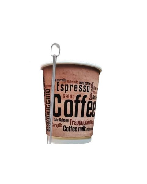 Disposable Coffee Cup 250ml - 50 Pack + 100 Stirring Spoons (12cm)
