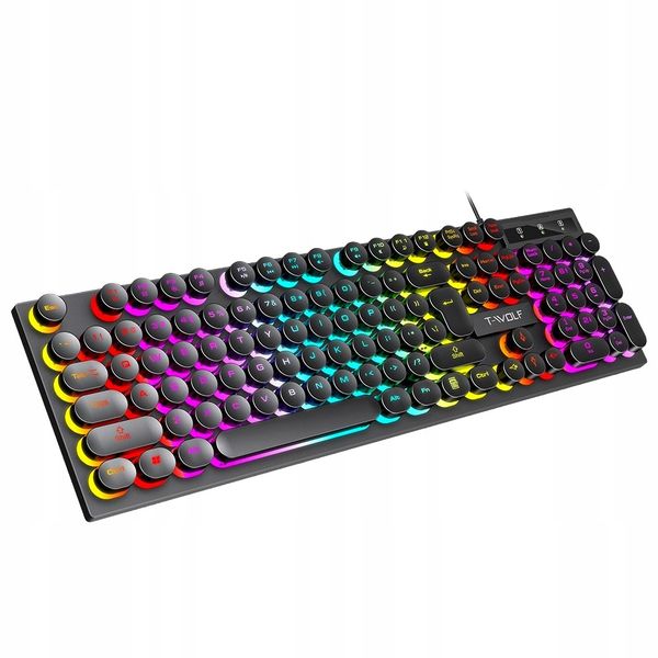 RGB Gaming Keyboard Backlit - Wired Ergonomic LED Black Edition-T-WOLF-T80