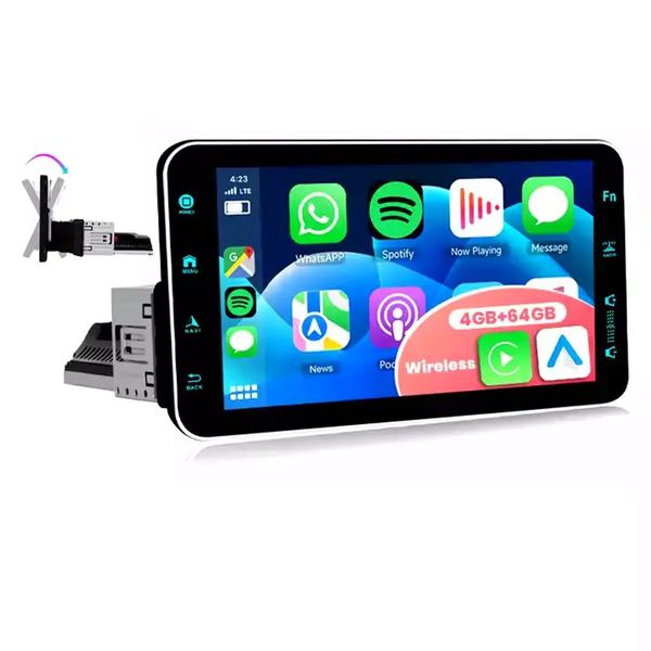 Single DIN 9 Rotating Car Radio Android 13 | Wireless CarPlay 64GB