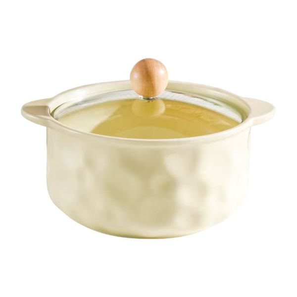 Ceramic Noodle Bowl with Glass Lid - Ivory White