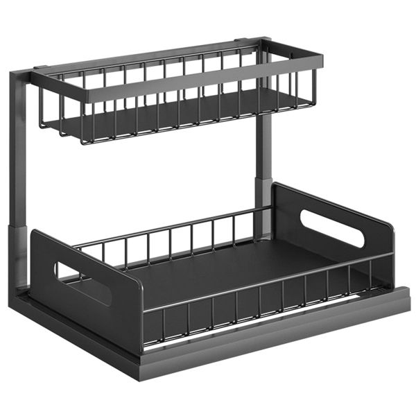 Under Sink 2 Tier Sliding Cabinet Basket Organizer Drawer Pull Out Cabinet