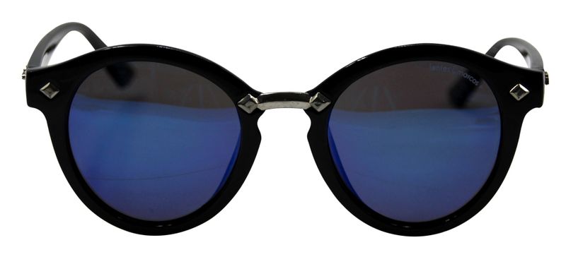 Lentes &amp; Marcos "Blom" UV400 Black/Blue Round Reflective Sunglasses