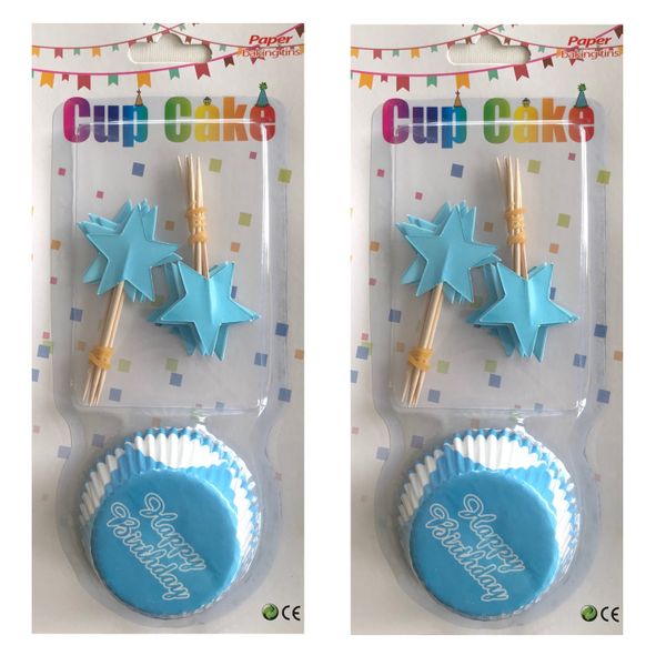 Happy Birthday Cupcake Kit - 24 Liners &amp; 12 Toppers (Pack of 2)