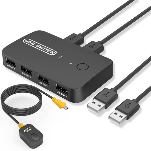 USB 2.0 Switch For 2 Computers To Share 4 Devices Easily- Printer, Mouse