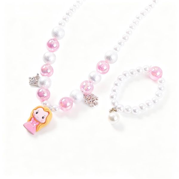 Girls Kids Shiny PearlPrincess Necklace &amp; Bracelet Sets-Set for Girls Kids