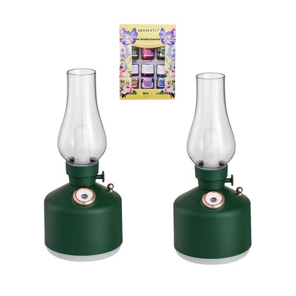 Vintage Lamp-Style Humidifier - 260ml Water Tank x 2 &amp; 6 x 3ml Water Soluble Essential Oils