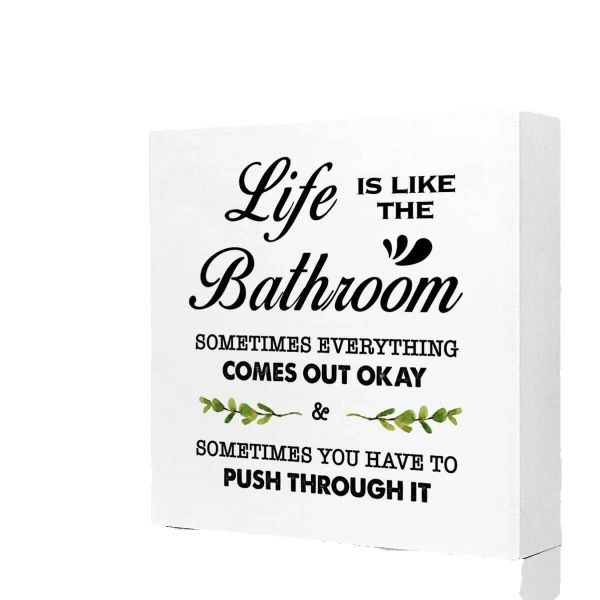 Life is Like The Bathroom Wood Box Sign, Funny Farmhouse Toilet Decor
