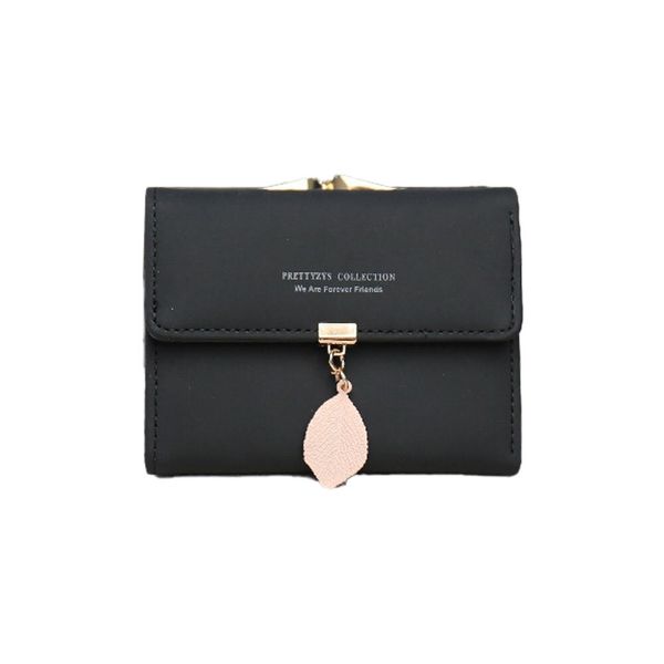 Women's Card Holder with RFID Blocking, Black, Leaf Pendant