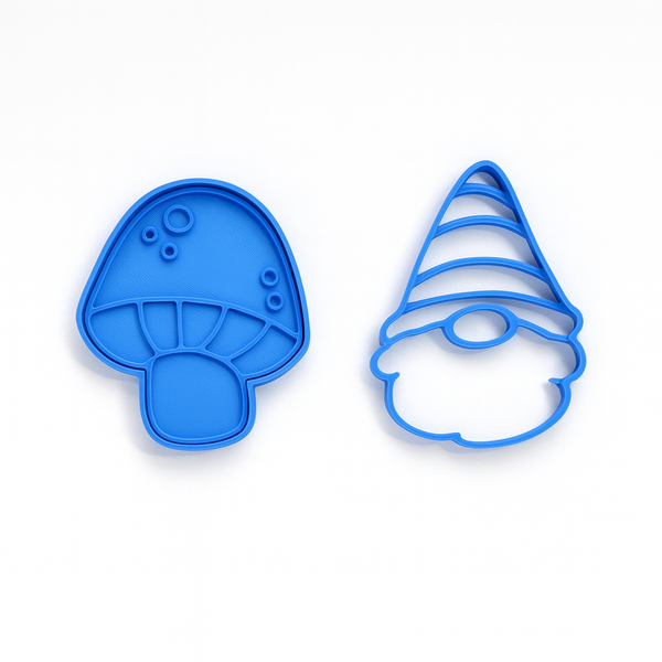 Mushroom and Gnome Cookie Cutter &amp; Fondant Stamp Set - 3D Printed