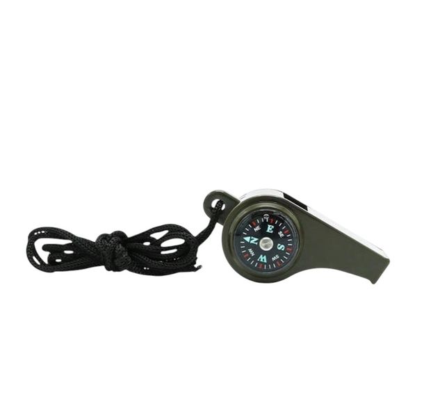 3-In-1 Emergency Survival Whistle With Lanyard, Compass &amp; Thermometer-Green
