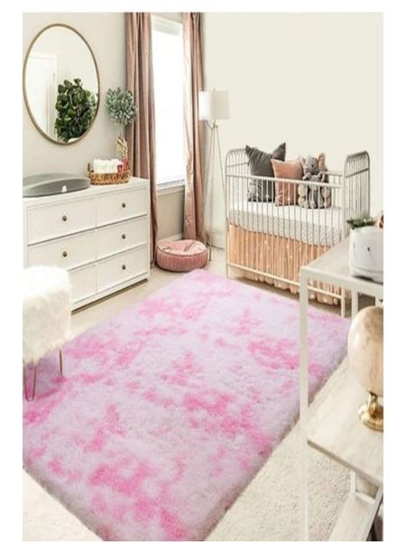 Soft Shaggy Rug - Pink &amp; White