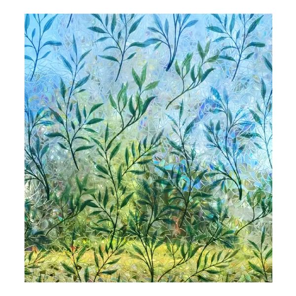 Decor PVC Film Light-Transmitting &amp; Dazzling Long Green Leaf Sticker -200cm