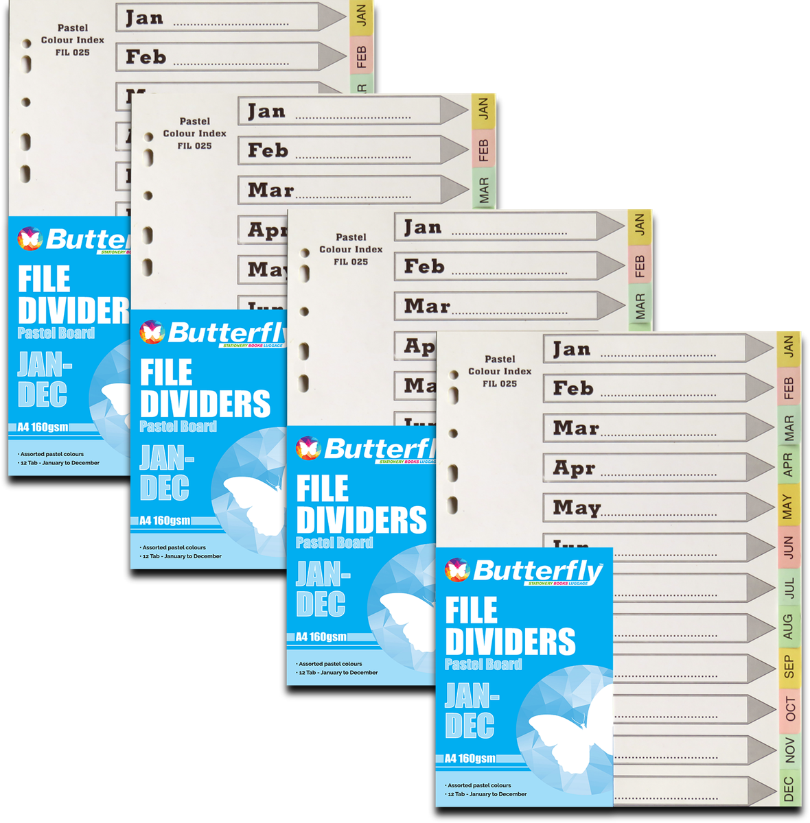 Board File Dividers A4 160Gsm Pastel 12 Tab (JanDec) X4 Shop