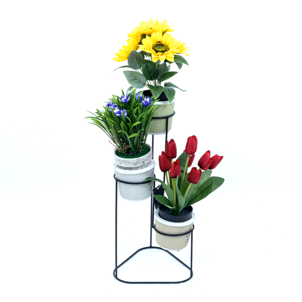 3-Tier Faux Flower Display with Sunflowers, Tulips &amp; Crocuses