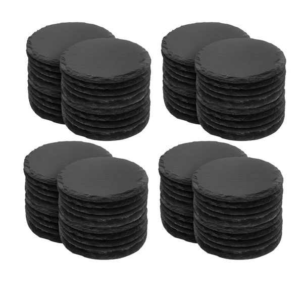 60 Piece Round Slate Coasters with Anti-Scratch Bottom for Kitchen - Black