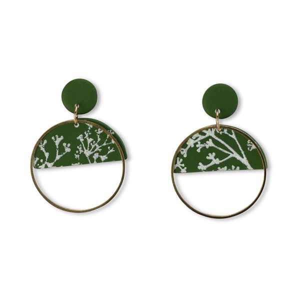 Yours - Hanging Earrings - Polymer Clay - Gold Accents - Green &amp; White