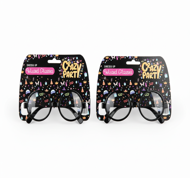 Crazy Party Wizard Glasses - Round Costume Eyewear for Dress Up - 2 Pack