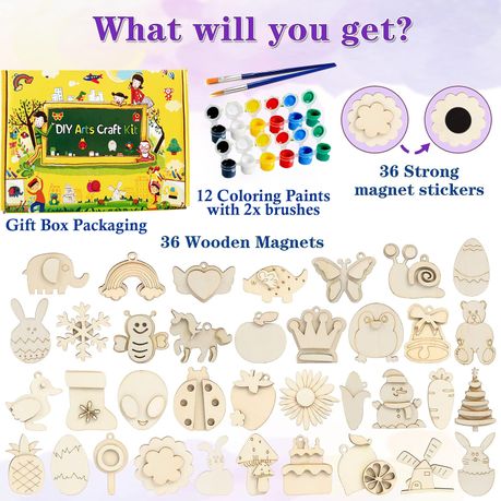 DIY Wooden Magnets, 36 Wooden Art Craft for Kids, Art and Craft Supplies  Party Birthday Gift Favors for Boys Girls Ages 4-8 8-12, Easter Crafts