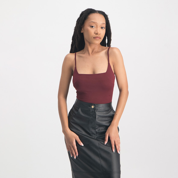 Shopbrettrobson Women MERLOT Polyester, Spandex Fitted Sleeveless Square