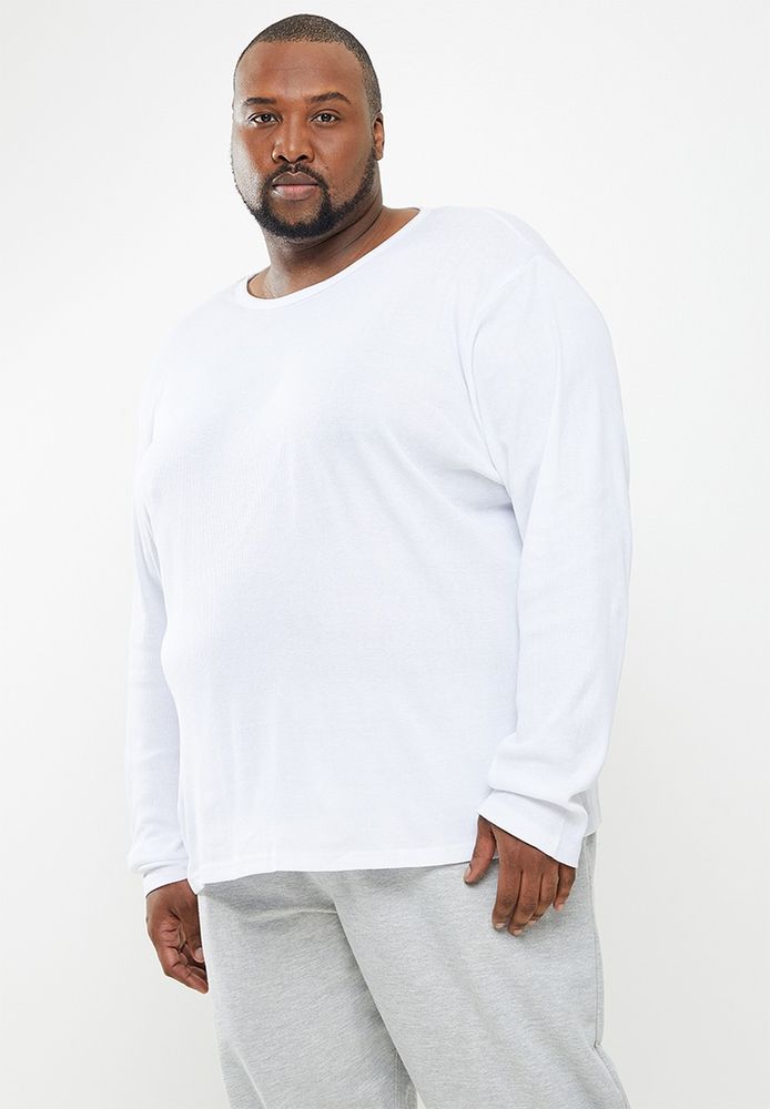 Plus Premium Ribbed Crew Neck Long Sleeve Sleep Top - White | Shop ...