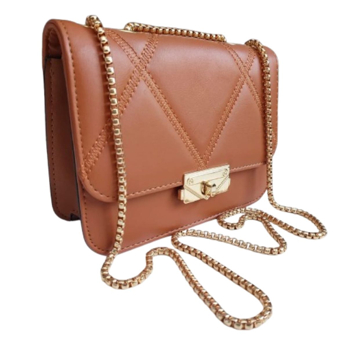 Stylish Faux Leather Crossbody Shoulder Bag with Gold Chain Strap