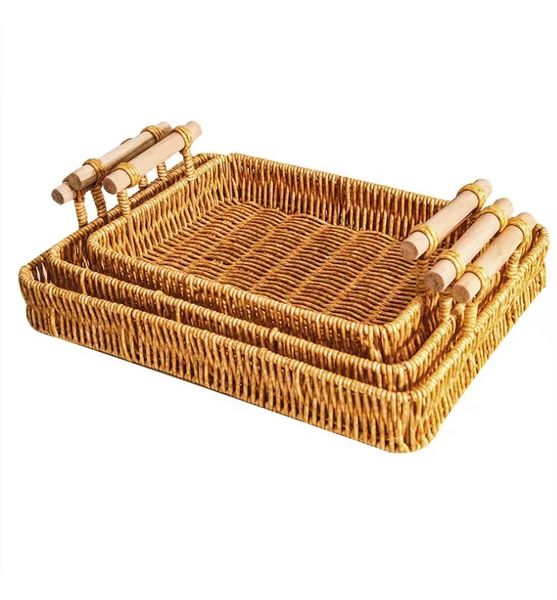 3 Piece Woven Imitation Rattan Square Serving Tray-Jc-298