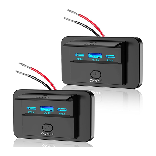 2PCS 3 Ports 12V RV USB Outlet 90W, Dual PD3.0 Type-C Quick Charge