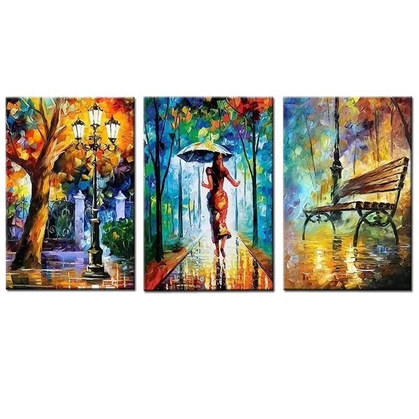 Canvas-Art-3 Pieces Rainy Street Forest Rome Landscape Abstract Wall Art